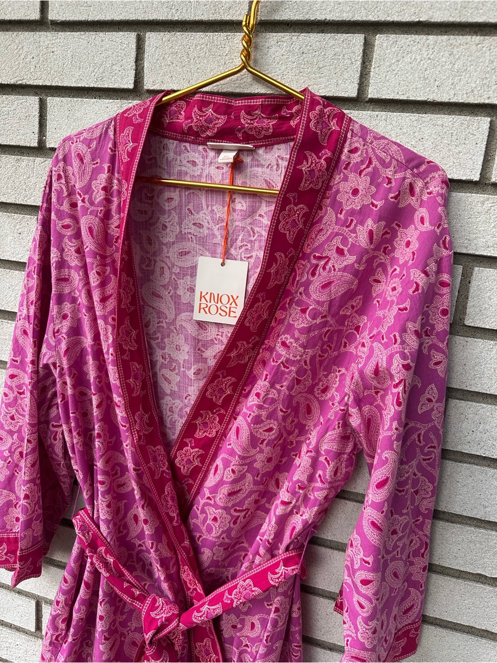 Knox Rose Paisley Kimono Robe Pink Cotton Rayon Tie Belt NWT M/L Lounge - Picture 3 of 12